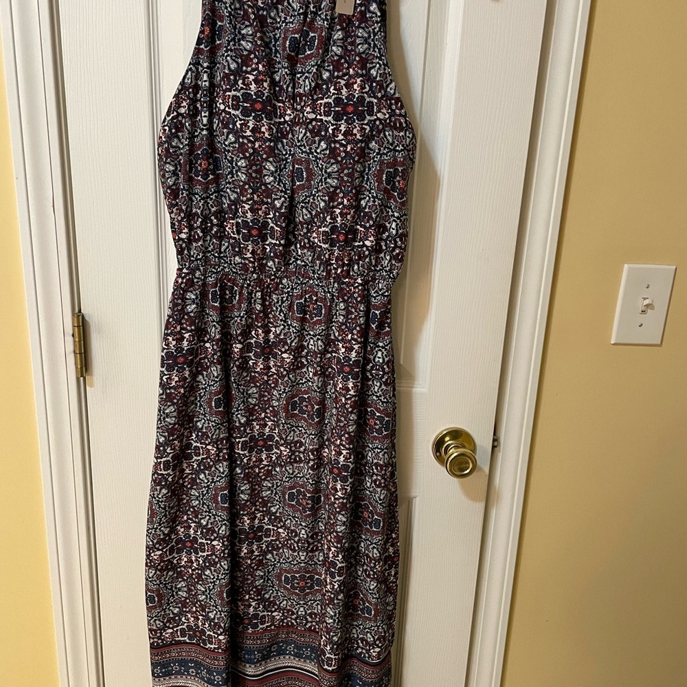 Athleta Maxi Dress Size M 🌺 Navy Red Paisley Tassel Lined